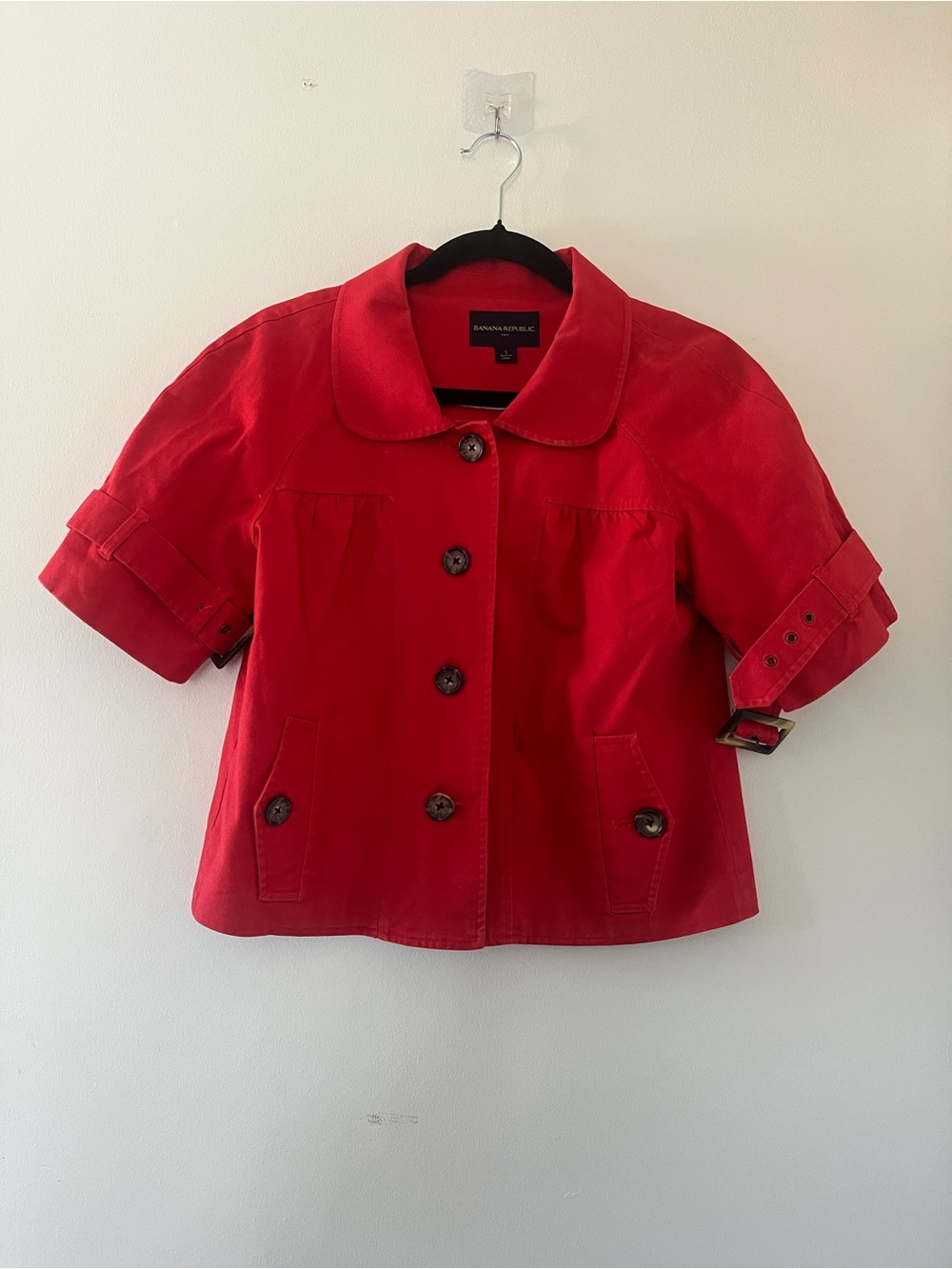 Banana Republic Red Cropped Button Up Jacket Small Minimalist Boxy Preppy